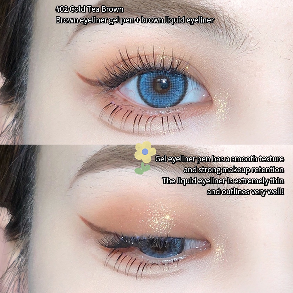 Bút Kẻ Mắt Dạng Lỏng 2 Trong 1 Siêu Mịn Ánh Ngọc Trai Lâu Trôi Không Thấm Nước Chống Nhòe