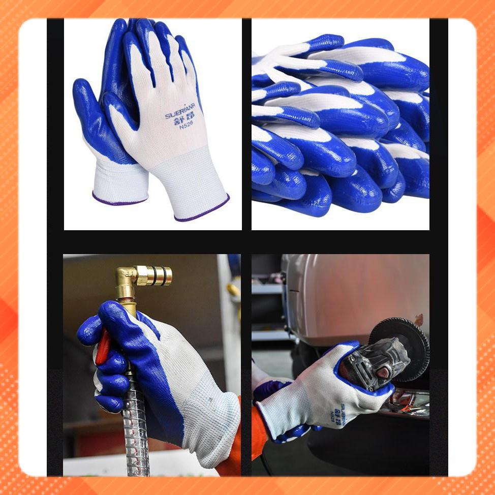 Găng tay bảo hộ lao động phủ sơn xanh dùng sản xuất linh kiện, bán dẫn, phòng sạch, xây dựng, cơ khí, làm vườn