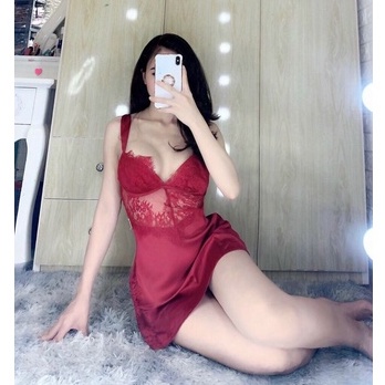 Váy ngủ lụa sexy ren hàng loại 1 xuyên thấu ngực xẻ tà hai bên hông V67 V68 V65