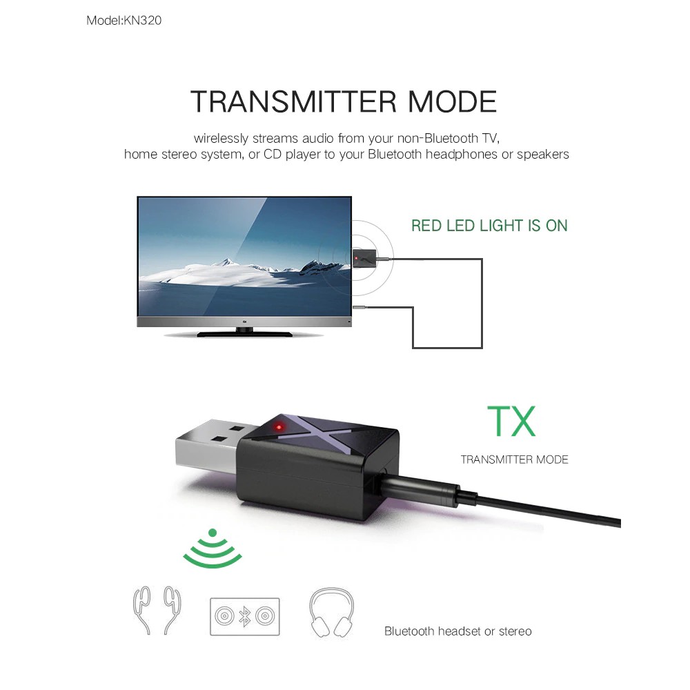 Đầu thu phát tín hiệu Bluetooth 5.0 truyền âm thanh cắm AUX RCA USB 3.5mm cho TV/PC/xe hơi