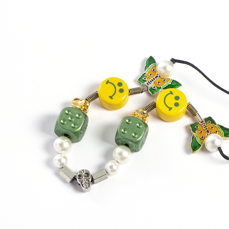 Vòng Cổ Mặt Hình Đầu Lâu/ Bướm Đính Ngọc Trai Màu Xanh Lá Phong Cách hip-hop Dễ Phối Đồ Thời Trang Cho Nam Và Nữ