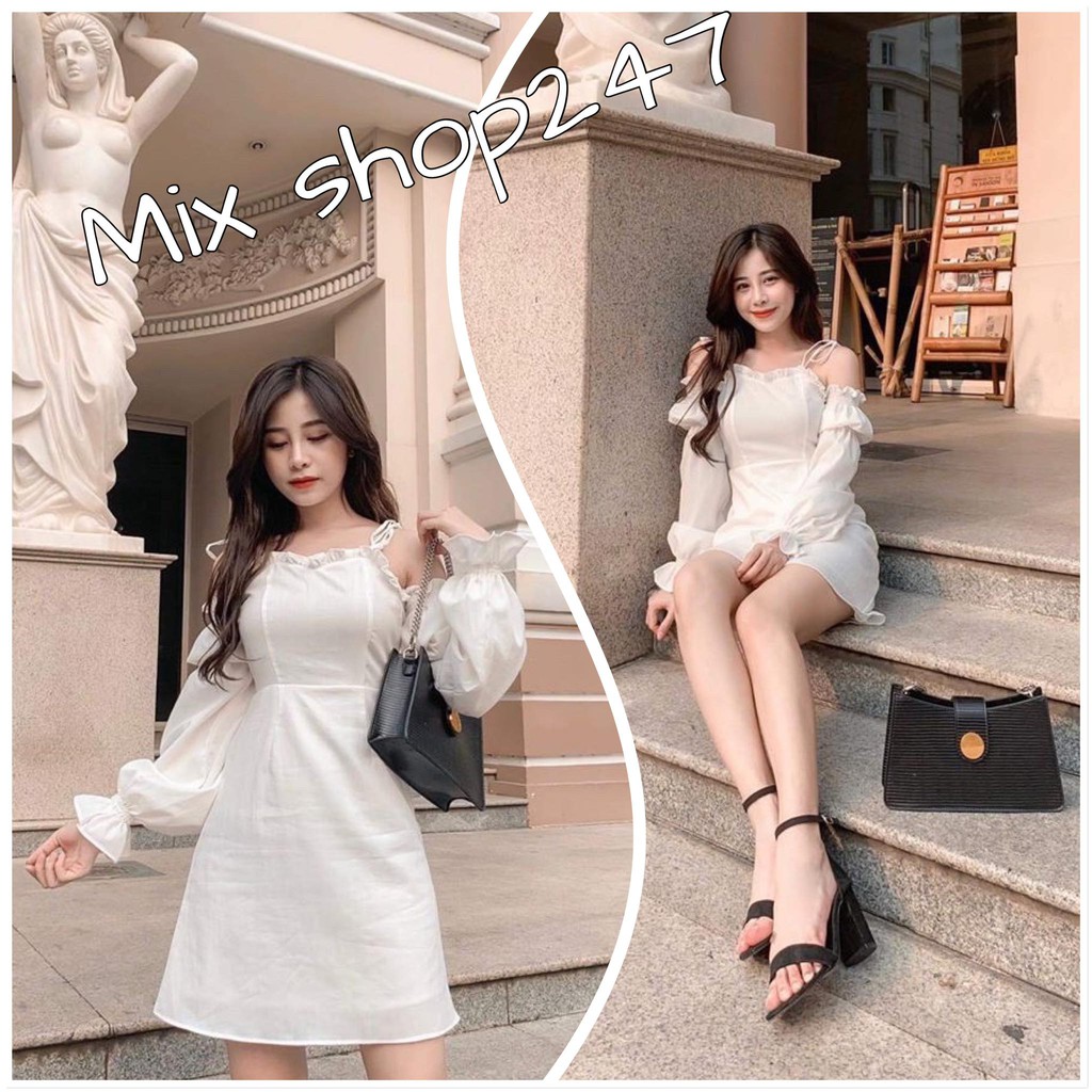 ĐẦM NỮ TIỀU THƯ RỚT VAI CÓ MÚT NGỰC TAY DÀI KIỂU DẠO PHỐ ĐI TIỆC TÙNG