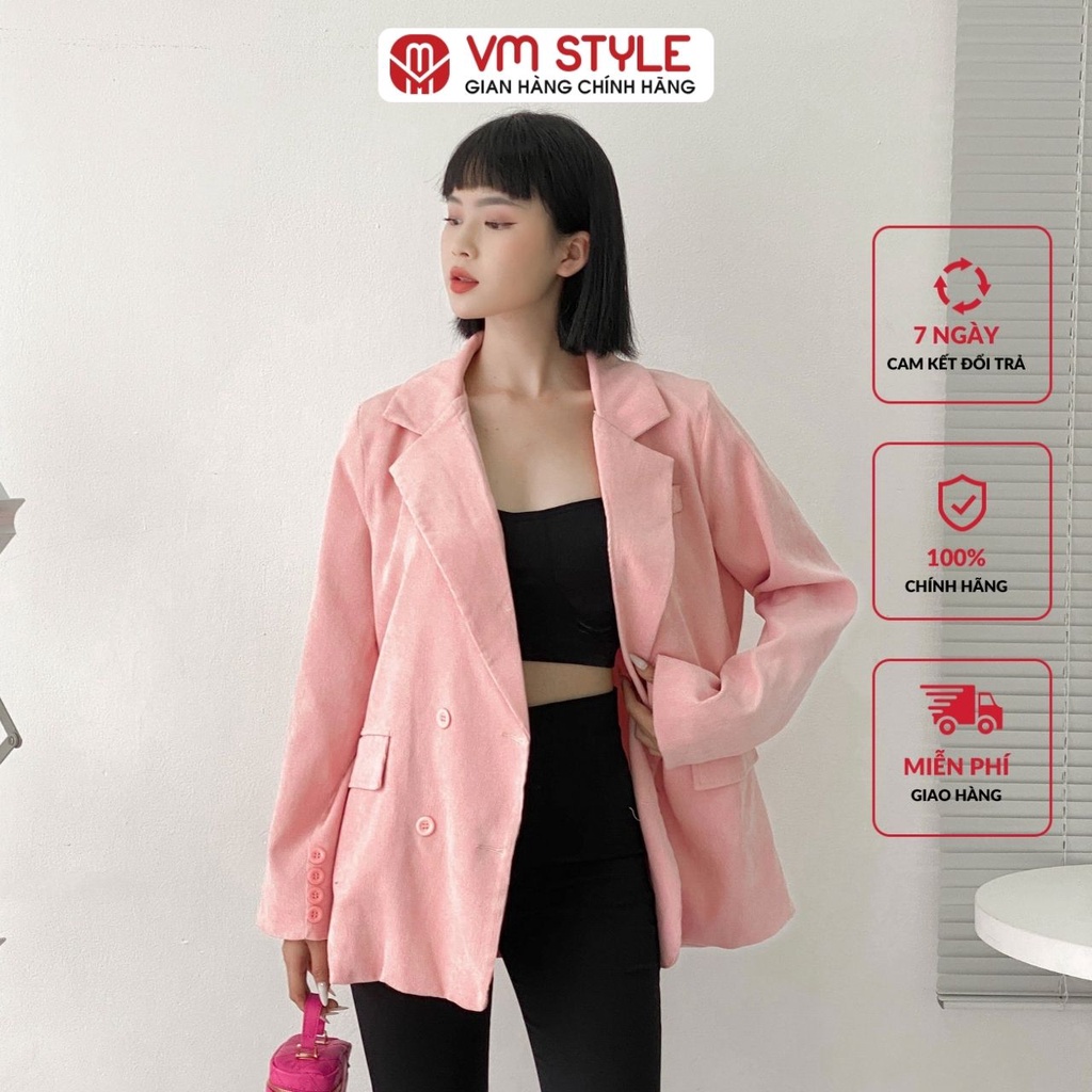 Áo blazer nữ dài tay hai lớp P449 VM STYLE cổ vest 4 nút phối túi nắp phong cách ullzang - 22KV03PU0201