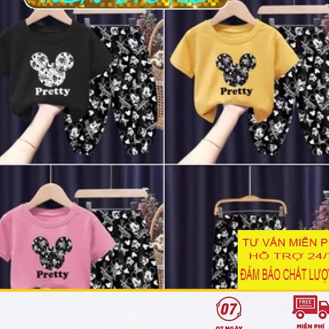 Bộ Quần Áo Mickey Cộc Tay, Quần Dài Mùa Hè Chất Vải Thun Cho Bé Trai Và Bé Gái Từ 8kg Đến 35kg MiuMiu Shop