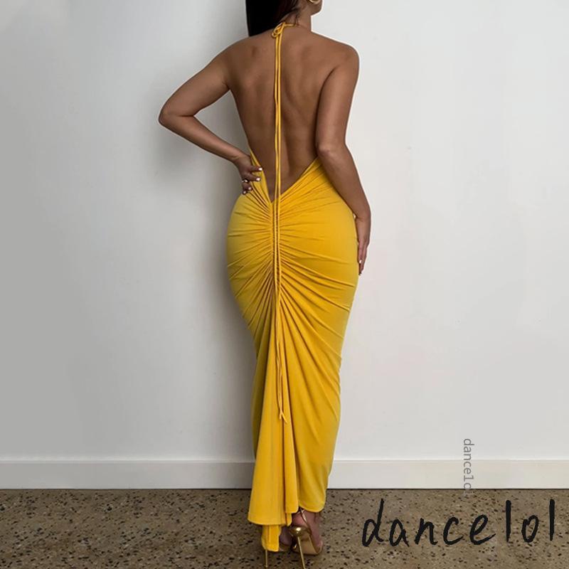 Đầm Khiêu Vũ Hở Lưng Buộc Dây Màu Trơn 1O1 Cho Nữ