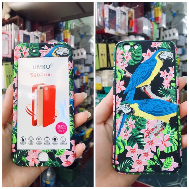 🌟SIÊU ĐẸP 🌟 Ốp umku 2 mặt dẻo in hoa vân sần kèm kính iphone 6 / 6s / 7 /8 plus / 6+/6s+/7+/ 8+