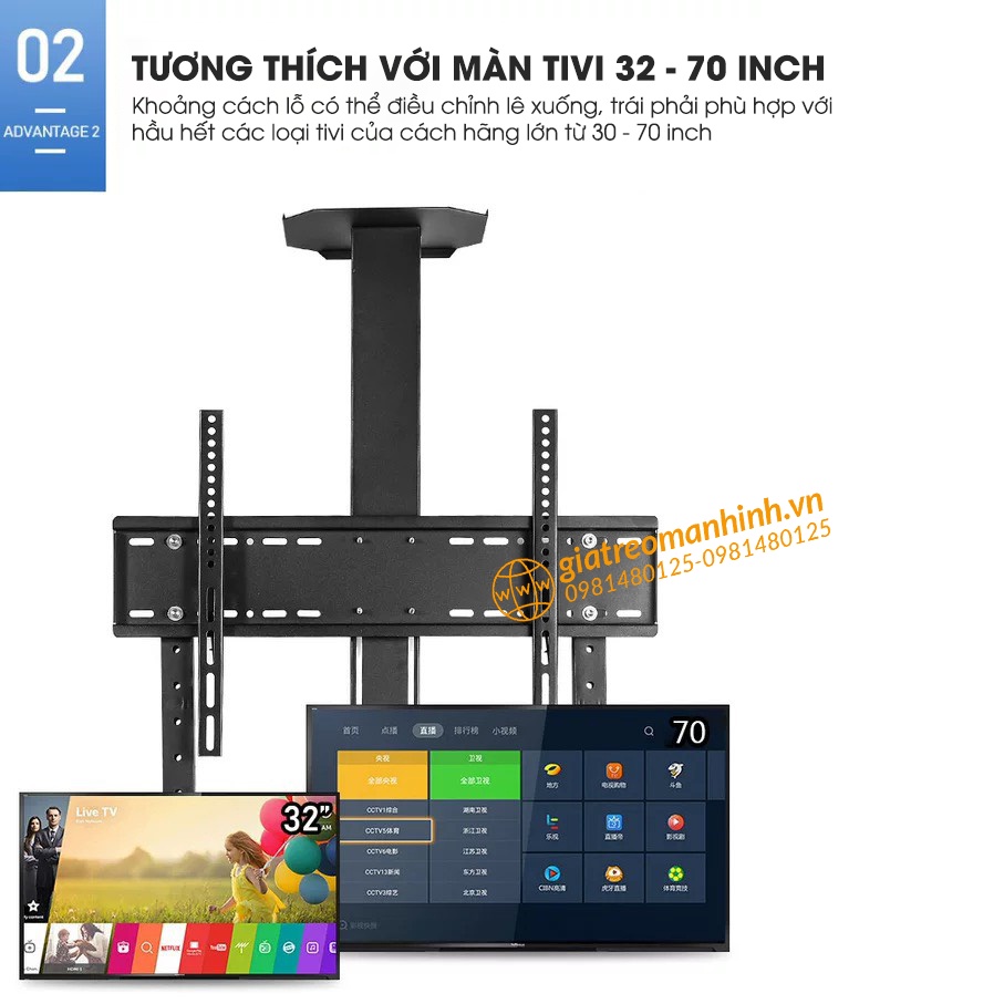 Giá Treo Tivi Di Động 1700 Tương Thích Tivi Từ 32 - 70 Inch - Kệ Treo Tivi Có Bánh Xe Di Chuyển - Ưu Việt Hơn NB AVA1500