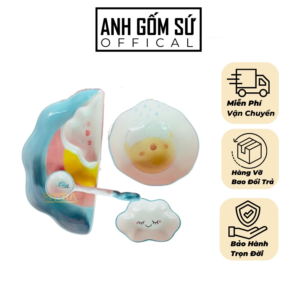 Bộ bát đĩa ăn dặm cho bé dễ thương họa tiết cầu vồng