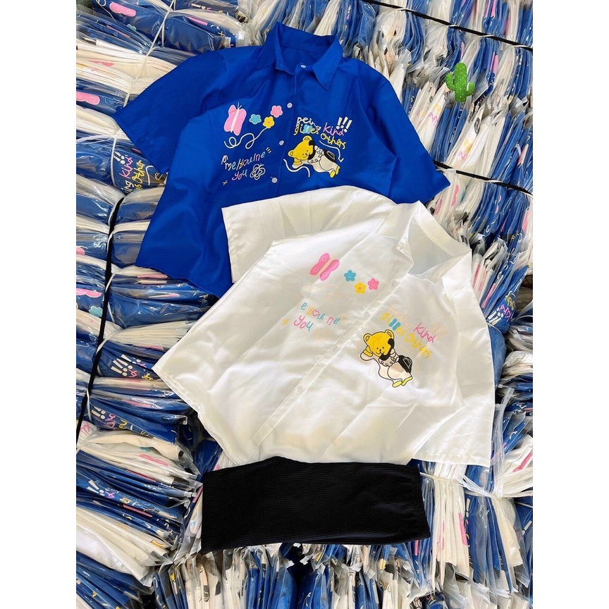 áo sơ mi tay ngắn form rộng gấu ngang ngực p