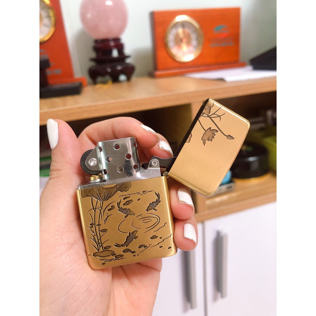 VỎ BẬT LỬA ZIPPO KHẮC CHÌM HÌNH CÁ CHÉP