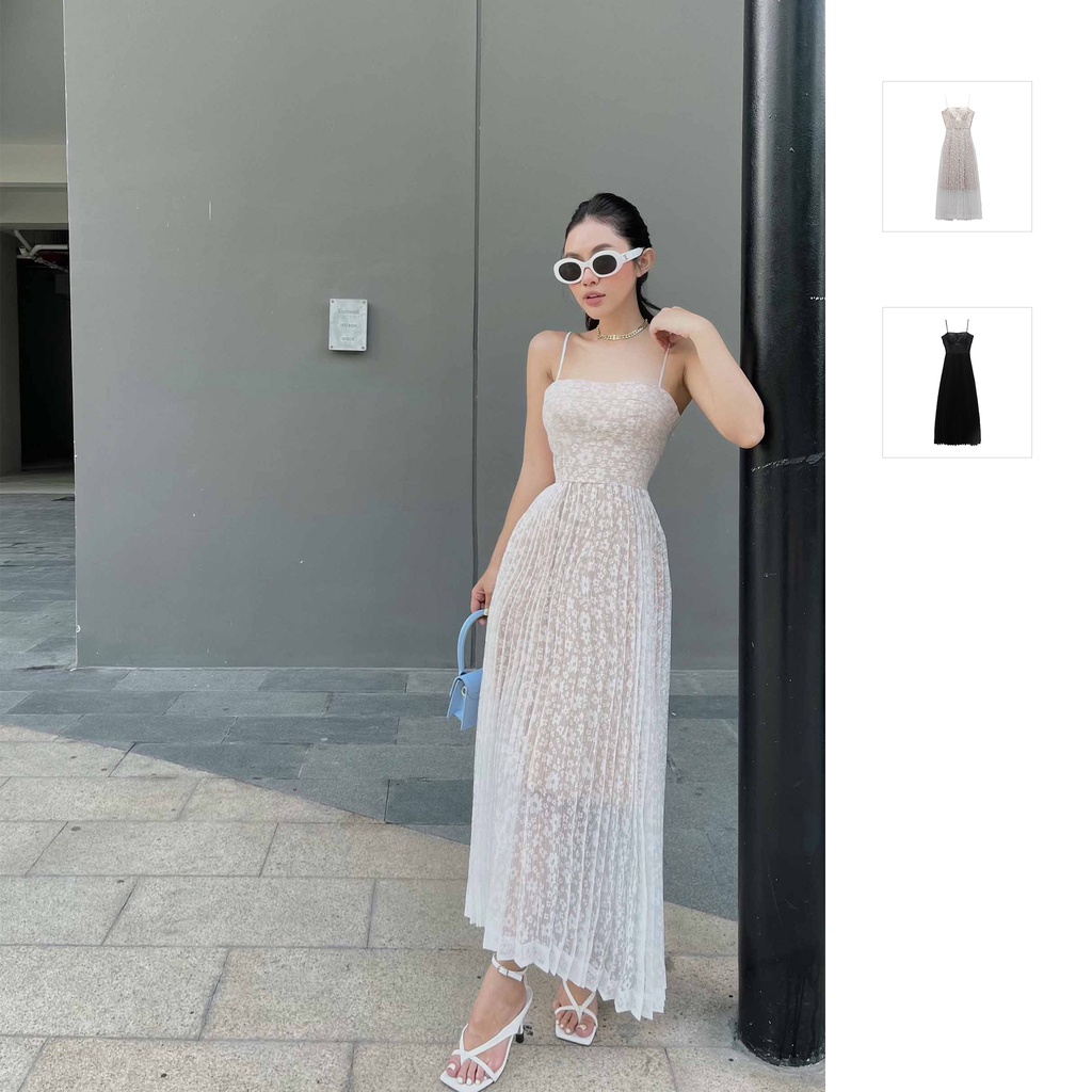 Đầm Nữ Pleated Sundress , Chất vải Ren hoa Thoải Mái , WDD000116,SOMEHOW