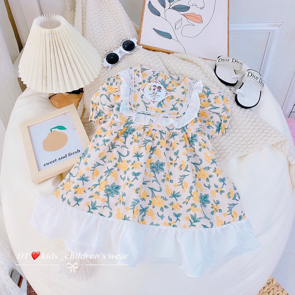 VAY47 - Váy bé gái, váy hoa chất thô giấy mềm mại cho bé từ 8-18kg