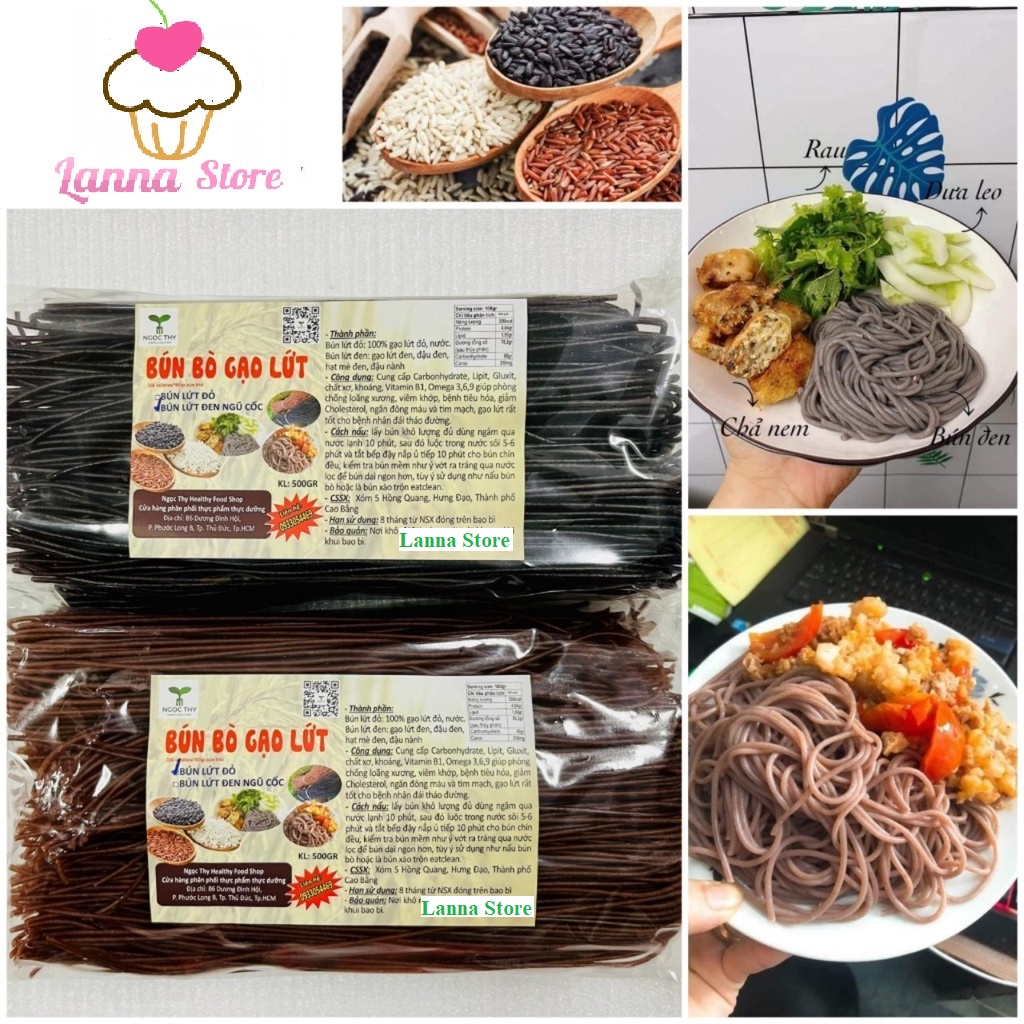 Bún bò gạo lứt đỏ / gạo lứt đen NTFood 500gr, bún lứt sợi to ăn eatclean thực dưỡng