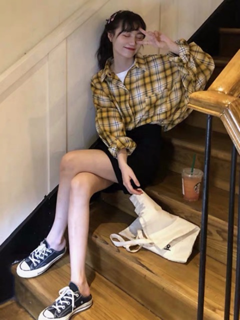 Order | Áo sơ mi kẻ oversize ulzzang D3904 | BigBuy360 - bigbuy360.vn