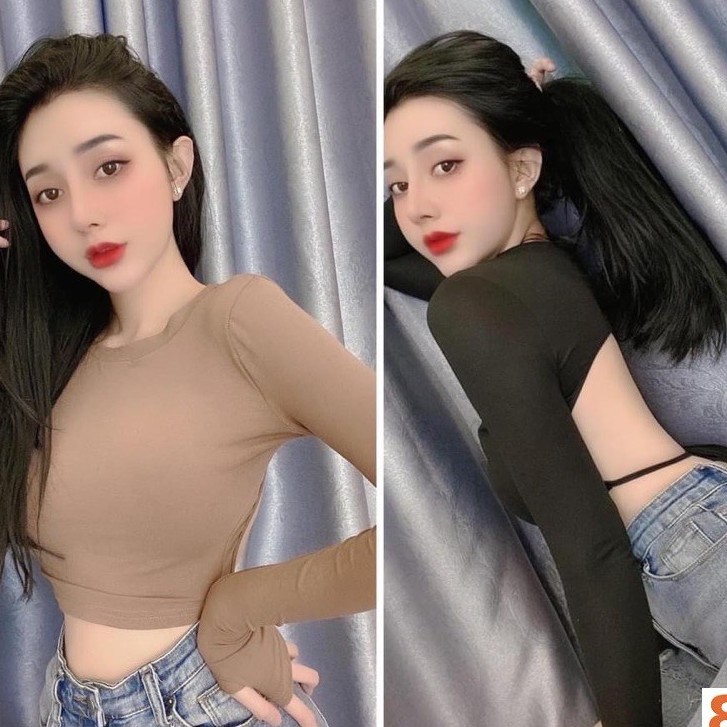 [Mã FASHIONT4WA2 giảm 10K đơn 50K] Áo kiểu khoét hở lưng sexy thun Borip phối dây cột nơ lưng | BigBuy360 - bigbuy360.vn