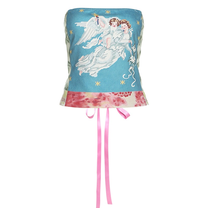 Áo Nịt Ngực Polyester Bản Rộng In Hình Thiên Thần Phong Cách Gothic Cổ Điển Cho Nữ