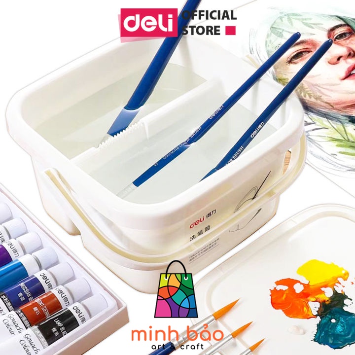 XÔ RỬA CỌ VẼ NHỰA 2 NGĂN CÓ NẮP DELI 73874