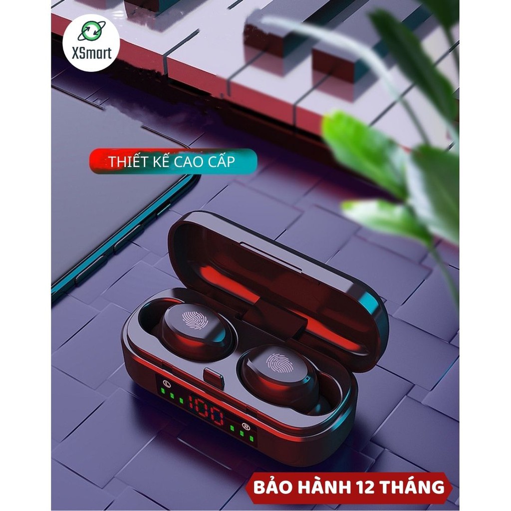 Tai nghe bluetooth không dây TW8 Bass mạnh, cảm ứng vân tay, có mic đàm thoại tương thích điện thoại, máy tỉnh bảng