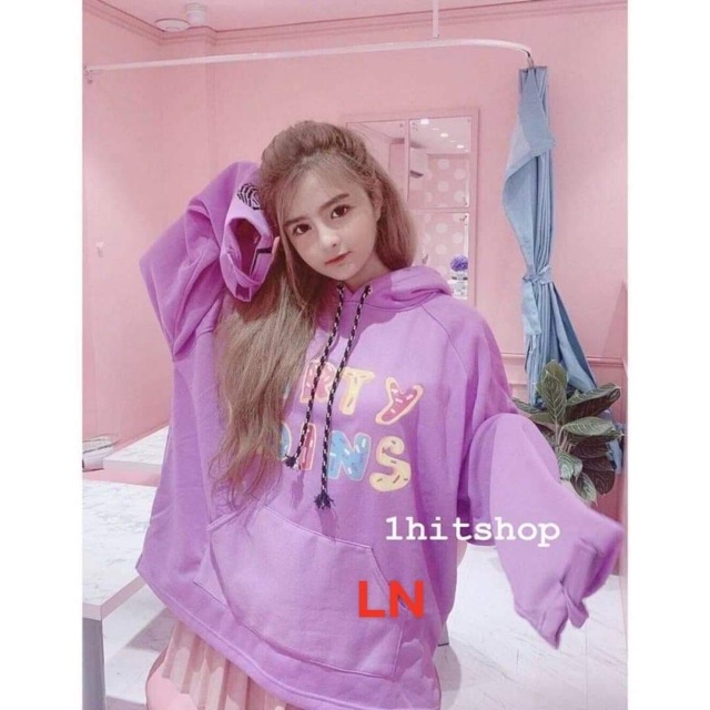 Áo hoodie nỉ mũ túi bụng màu tím coins