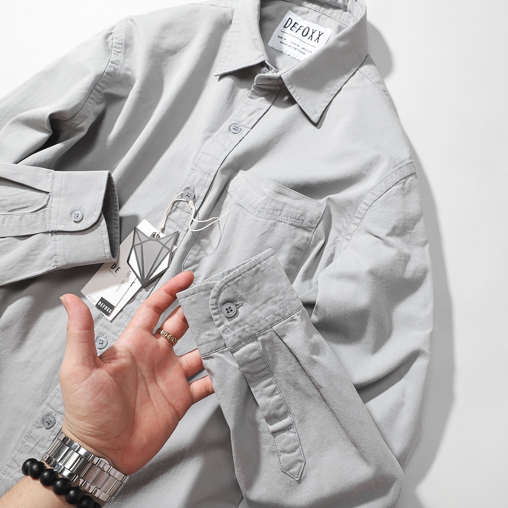 Aó sơ mi NAM denim kaki Defoxx (Form Slim,chất vải kaki xử lí,mềm mịn thoáng mát Hàng VNXK) | BigBuy360 - bigbuy360.vn