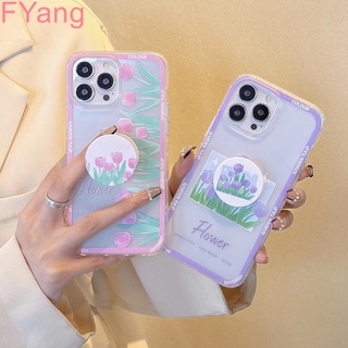 Ốp Điện Thoại Silicone Mềm Trong Suốt In Hình Hoa Tulip Có Giá Đỡ Cho Samsung Galaxy S9Plus S10 S20 S20 Plus S21 S21 Ultra Note 20