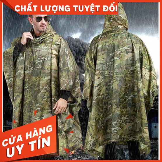 (Sỉ IB)Áo Mưa Cánh Dơi Xẻ Tà, Vải Dù Rằn Ri 1m4 Cao Cấp, Siêu Bền-Dài 1m65 tính Luôn nónNội địa trung