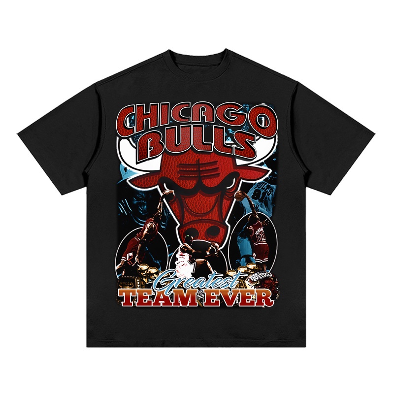 Áo Thun Vintage Chicago Bulls Tay Lỡ Unisex - Đen/Trắng Cổ Tròn | Blackwork