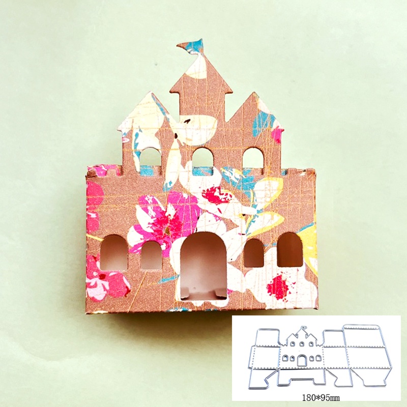Khuôn Cắt Giấy Kim Loại Hình Hộp Kẹo Lâu Đài 3D Xinh Xắn