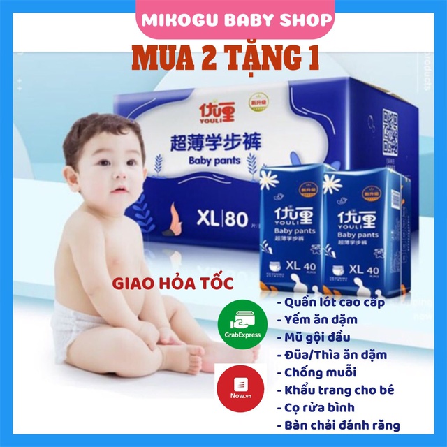 Bỉm Youli FREESHIP Bỉm Youli Xanh Dán/Quần Đủ Size S108/M92/M88/L84/XL80/XXL72/XXXL68-Bán theo bịch và theo thùng