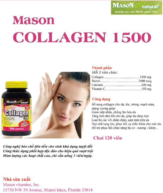 Hộp 120 Viên uống Collagen thủy phân Mason Mỹ