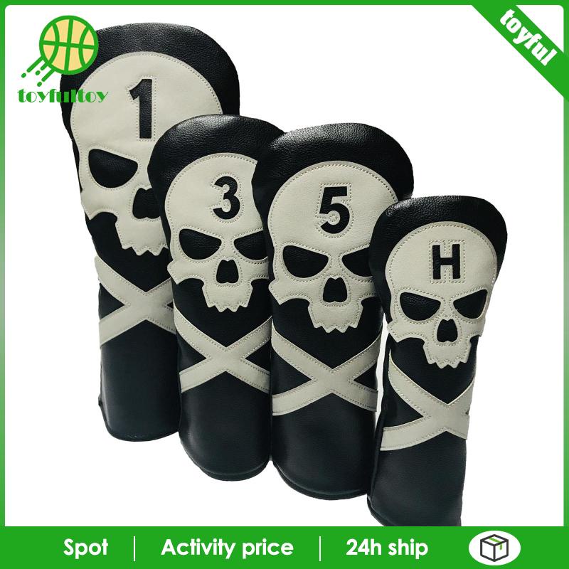 Set 4 Vỏ Bọc Đầu Gậy Đánh Golf Bằng Gỗ Hình Đầu Lâu