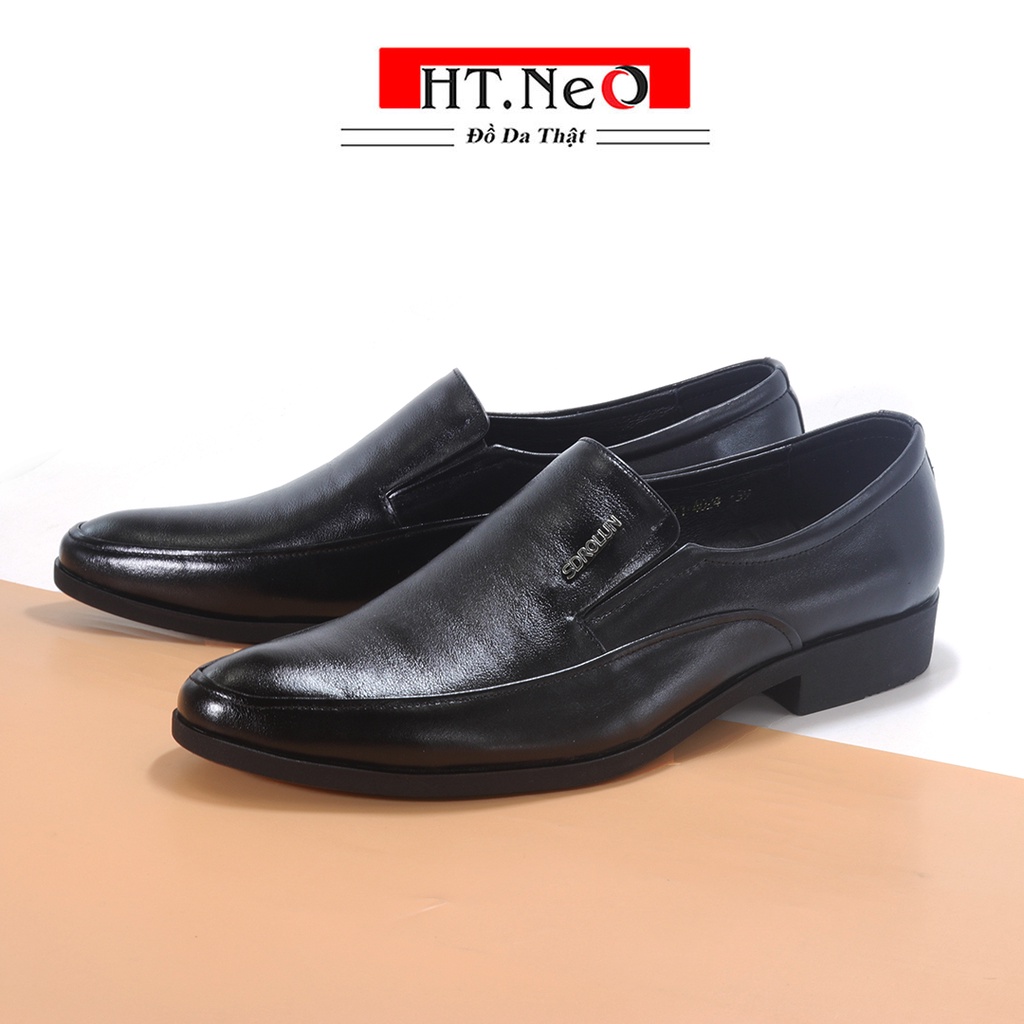 Giày nam da bò HT.NeO , Giày tây lười nam công sở mũi nhọn đế gót cao 4cm da trơn phong cách lịch lãm sang trọng GTN06