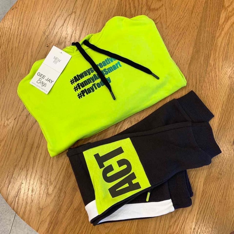 Bộ nỉ xanh neon dư xịn bé trai 3-8y