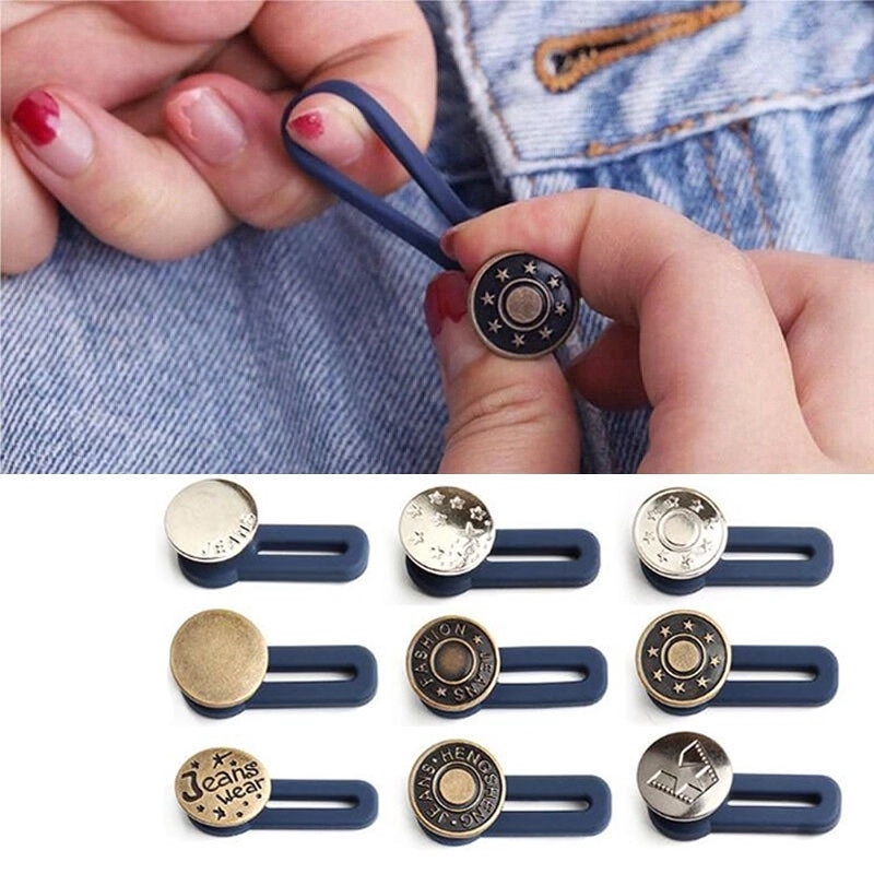 Nút cài mở rộng lưng quần jean bằng kim loại họa tiết chữ cái thu gọn điều chỉnh tiện dụng