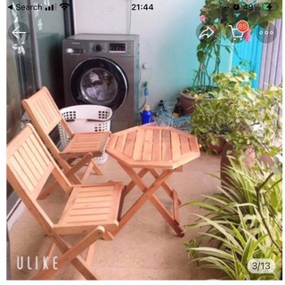 Full set 2 ghế + 1 bàn ghế gỗ cafe xếp gọn HGH34