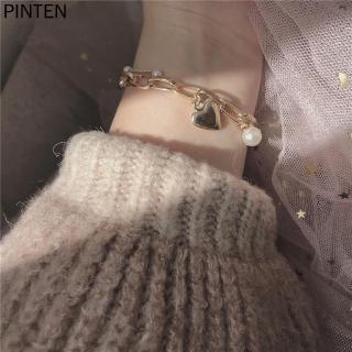 Vòng tay trái tim cô gái hợp thời trang Hàn Quốc Nhật Bản Vòng tay siêu ngọt ~ Hình trái tim dễ thương Hàn Quốc Tính khí hai lớp Dây chuyền ngọc trai mặt dây chuyền trái tim đào Vòng tay học sinh