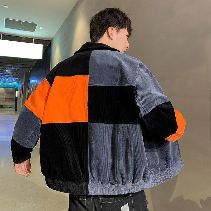 Áo Khoác Nhung Dáng Rộng Cỡ Lớn Phối Màu Sắc Tương Phản Kiểu Hàn Quốc Thời Trang Xuân Thu Cho Nam