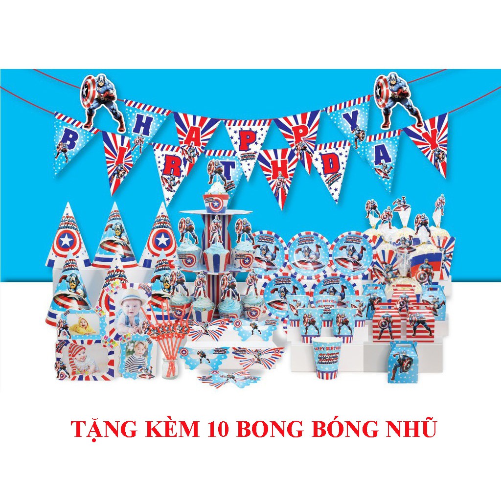 Bộ trang trí sinh nhật cho bé theo chủ đề CAPTIAN ĐỘI TRƯỞNG MỸ(Mega set)