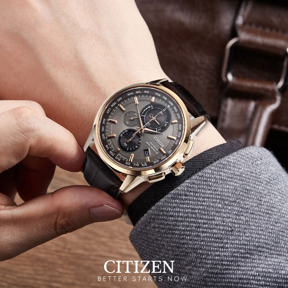 Đồng Hồ Nam Citizen Đa Chức Năng Dây Da AT8113-12H - Mặt Xám
