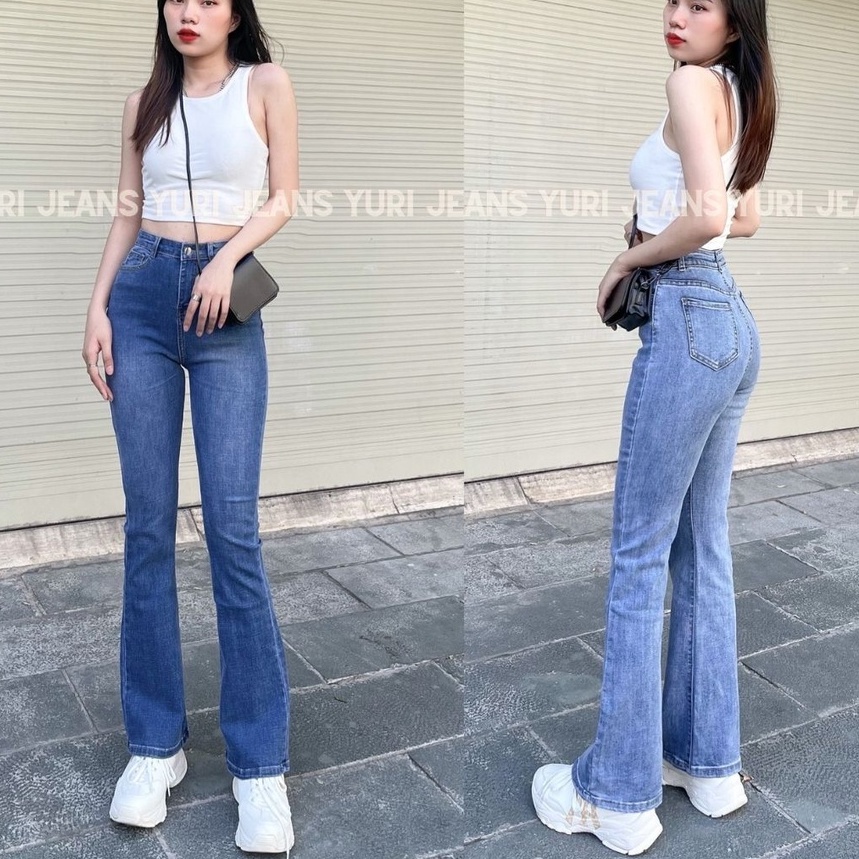 Quần Jean Nữ ống Loe YURI Lưng cao Kiểu trơn lai Cắt