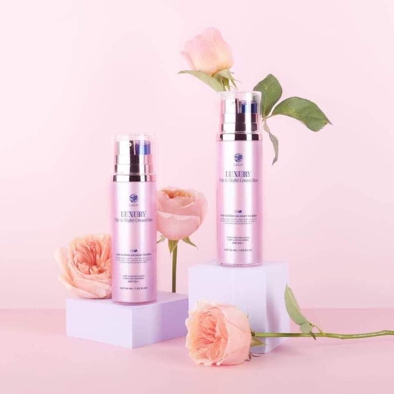 Combo Kem dưỡng da ban ngày LACO LUXURY 30ml cho làn da trắng hồng căng bóng mịn màng + 12pcs bông nở rửa mặt Laco