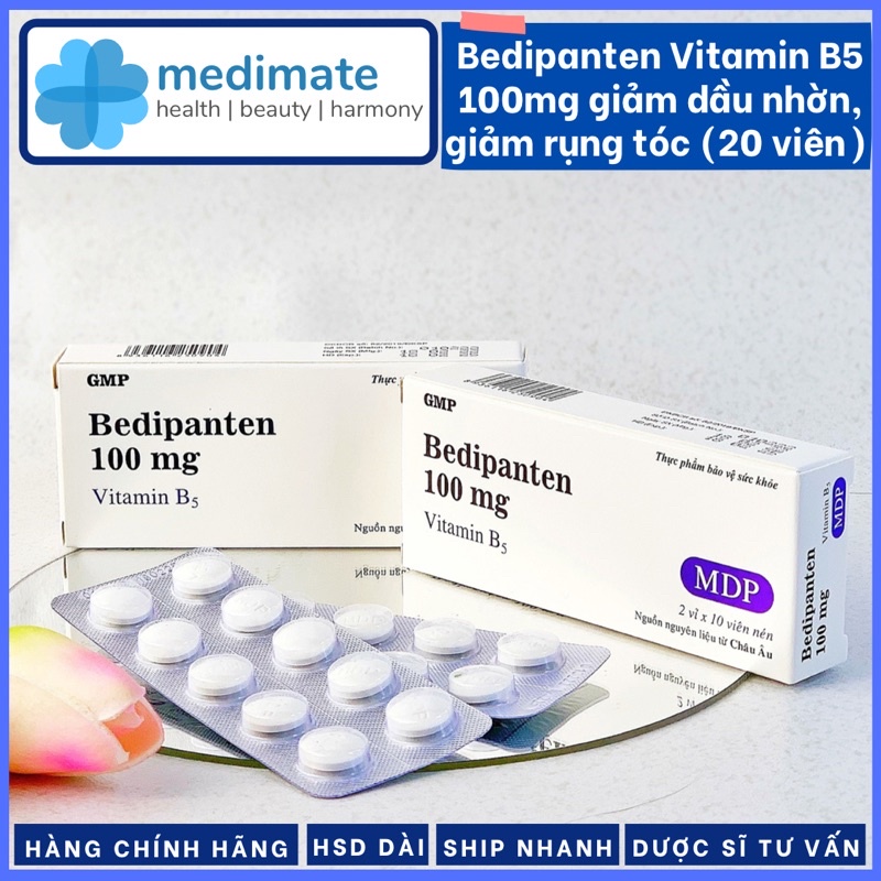 Viên uống, Viên ủ tóc Bedipanten Vitamin B5 100mg hỗ trợ giảm rụng tóc, giảm nhờn