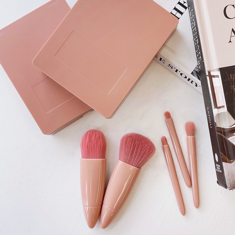 Bộ 5 Cọ Trang Điểm Kèm Hộp Đựng Và Gương Mini Chuyên Nghiệp Chất Lượng Cao