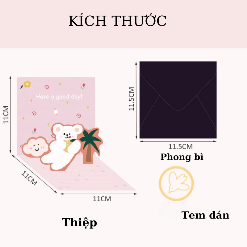 Thiệp 3D chúc mừng sinh nhật, thiệp 8/3 quốc tế phụ nữ hoạt hình siêu dễ thương quà tặng bạn bè, người thân