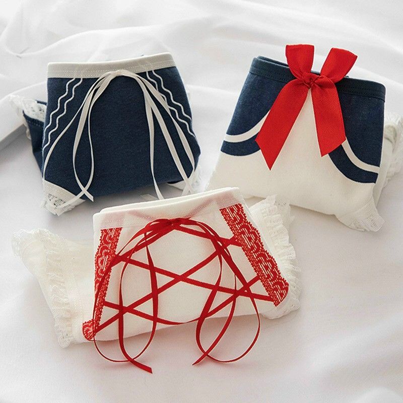 Quần Lót Nữ Cotton Cạp Thấp Hoạ Tiết Đính Nơ Mã 8012