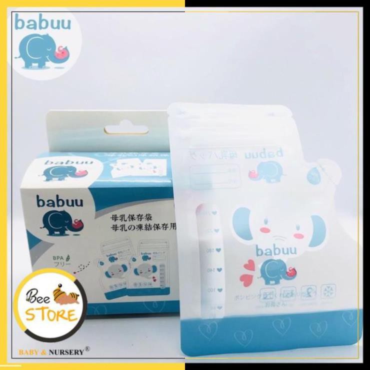 [BÁN LẺ GIÁ SỈ]  Túi trữ sữa có vòi 250ml Babuu Nhật Bản hình Voi có vòi rót tiện lợi (Hộp 50 túi)