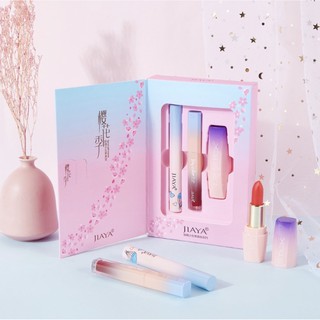 Bộ 3 món Jiaya hoa đào smooth girl, MP ORGANIC, Set 3 món trang điểm son kem, son thỏi, mascara