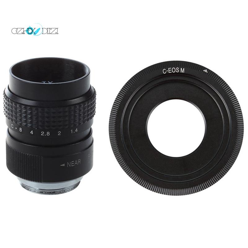 Ống kính máy ảnh màu đen 25mm F1.4 CCTV và vòng chuyển đổi ống kính C cho Canon EOS M M2 M3