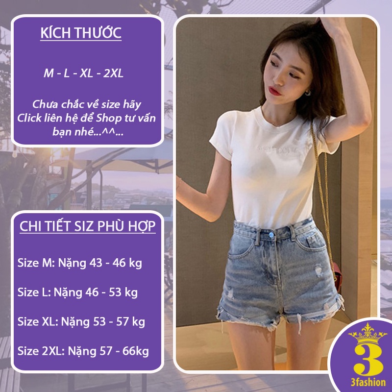 Áo Thun Nữ Dáng Ôm Tay Ngắn Cổ Tròn Thêu Chữ Màu Trơn Vải Mềm Êm Ái Trẻ Trung - MSP T03
