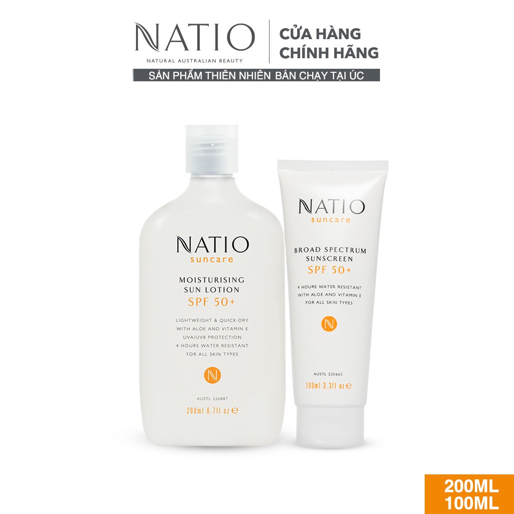 Bộ Đôi Chống Nắng Toàn Diện Natio Kem Chống Nắng Sunscreen SPF 50+ 100ml & Lotion Dưỡng Ẩm Chống Nắn